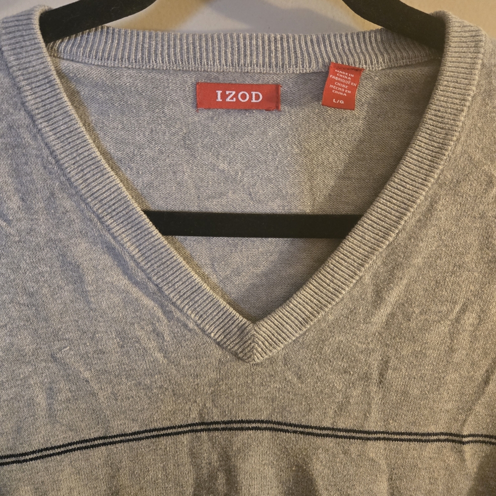 Izod‎ Gray V-Neck Sweater with Dark Stripes - Picture 4 of 8